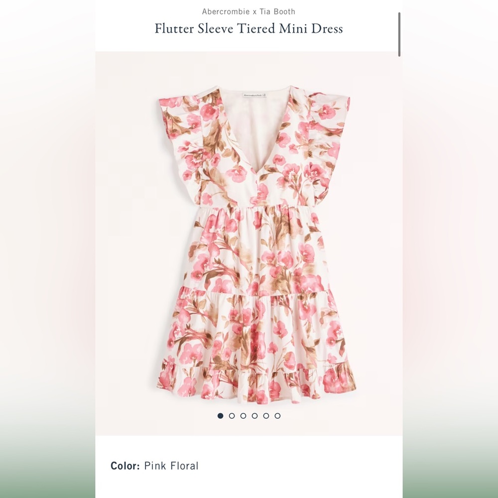 Abercrombie & Fitch Flutter Sleeve Tiered Mini Dress- Pink XL Tall